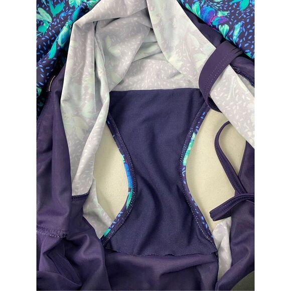 Swimsuits For All Woman's size 30 Blue Floral Print Swim Dress with built in One - Picture 7 of 10